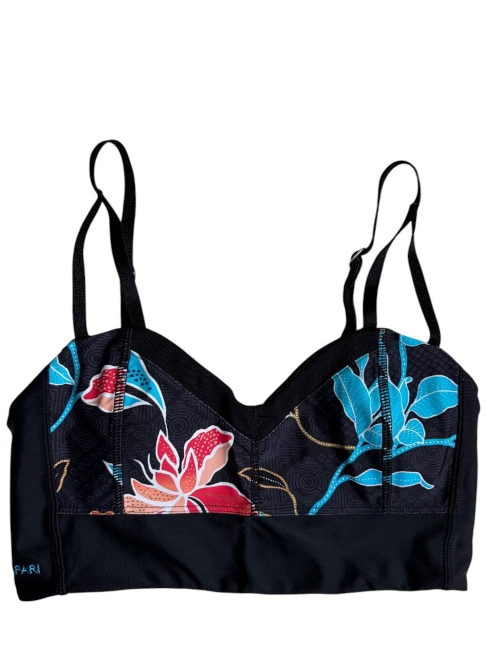Hapari Longline Bikini Top (Black Floral) - Small